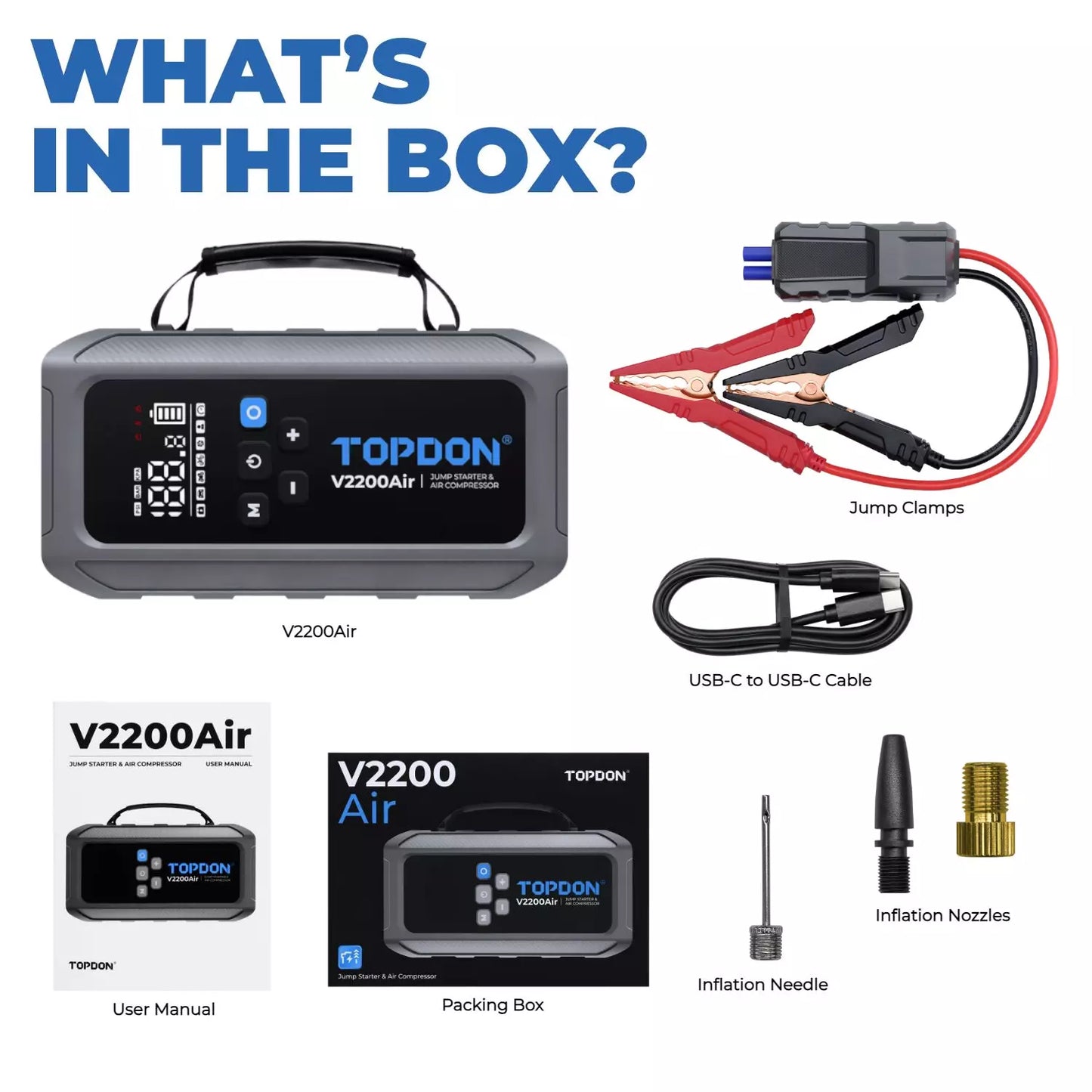 Topdon V2200 AIR Portable Jump Starter with Air Compressor